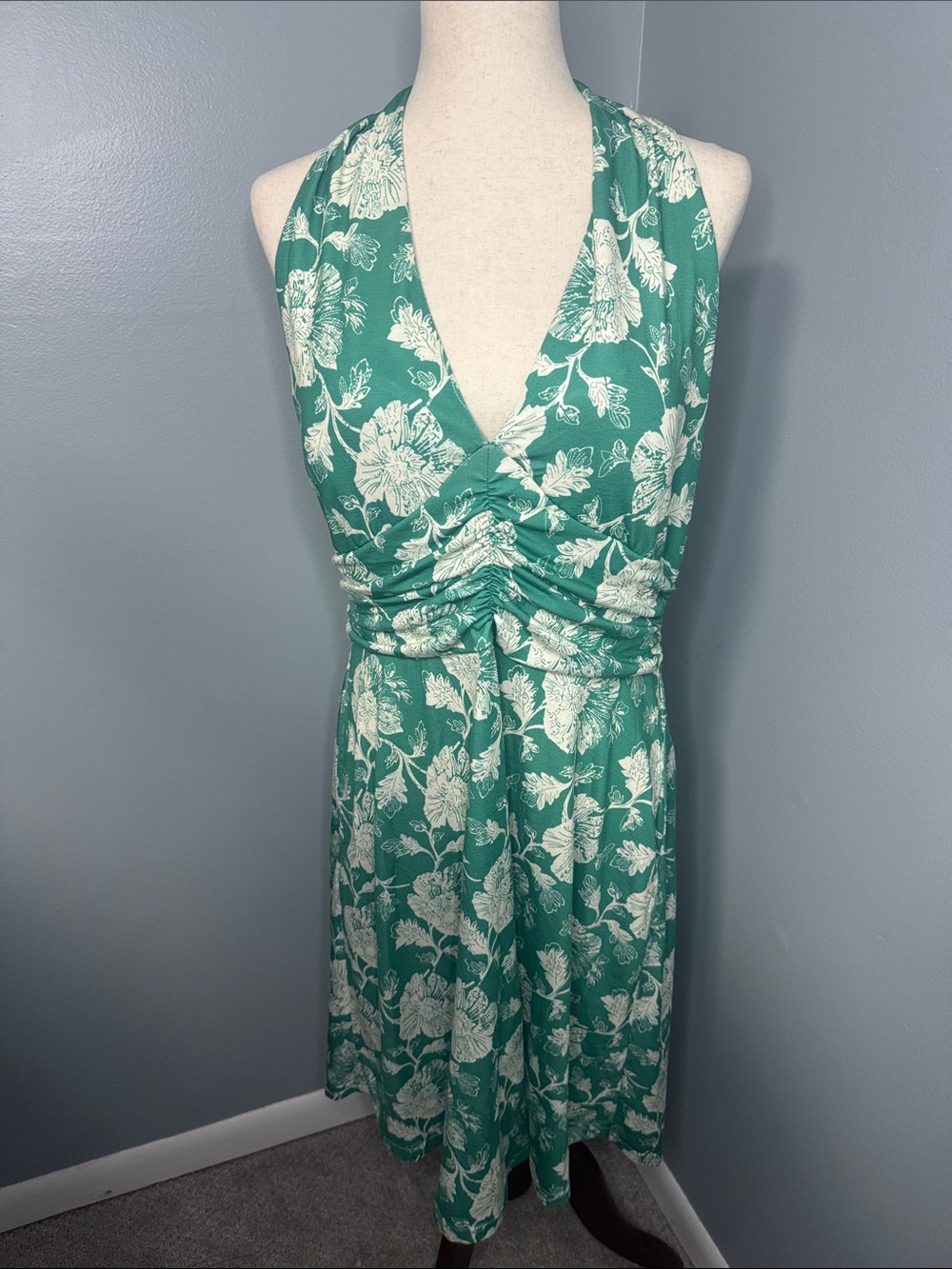 Huhot Women’s Green Floral Midi Halter dress Sz XL